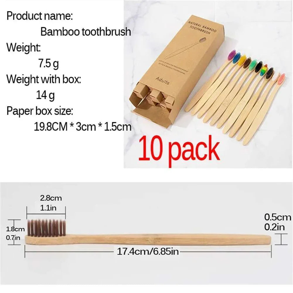 Set 10 Periuțe Dinți Bambus Eco-Friendly - Ambalate Individual Hotel Călătorii Simpu Acasa