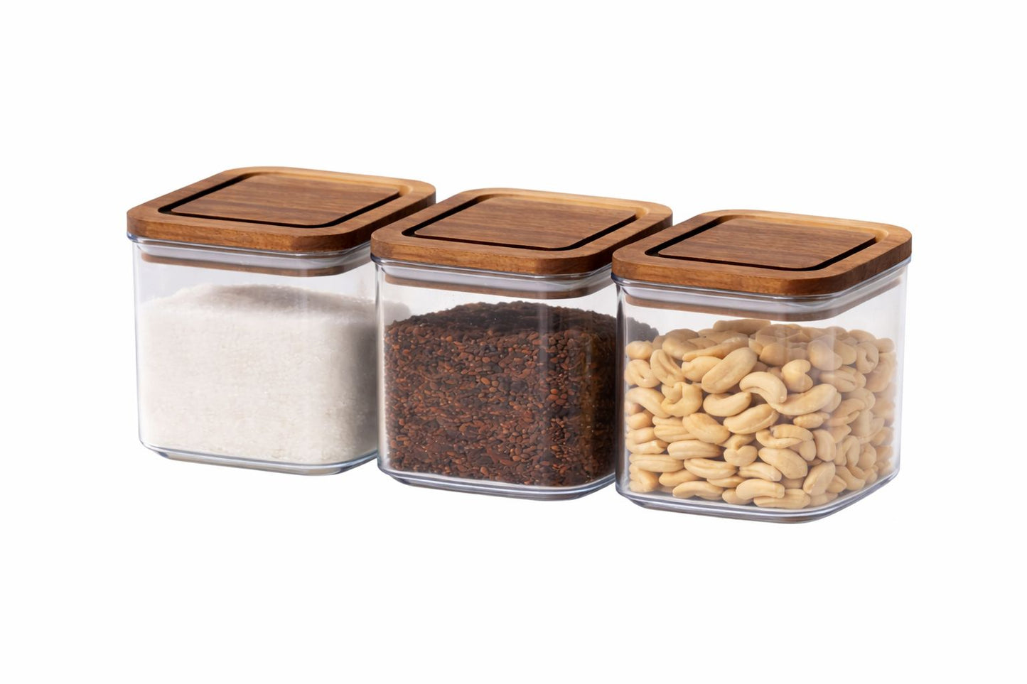 Set Recipiente de depozitare cu capac din lemn - 3 sau 6 bucăți (10x10x8cm) Simpu Acasa