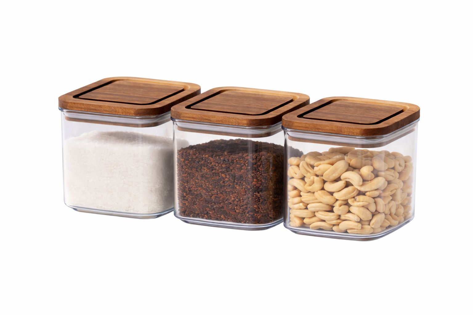 Set Recipiente de depozitare cu capac din lemn - 3 sau 6 bucăți (10x10x8cm) Simpu Acasa