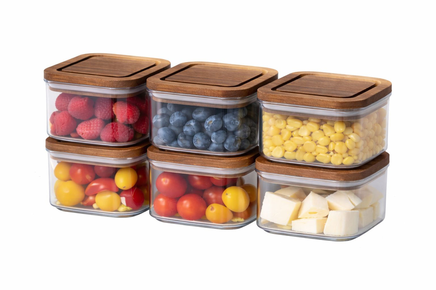 Set Recipiente de depozitare cu capac din lemn - 3 sau 6 bucăți (10x10x8cm) Simpu Acasa