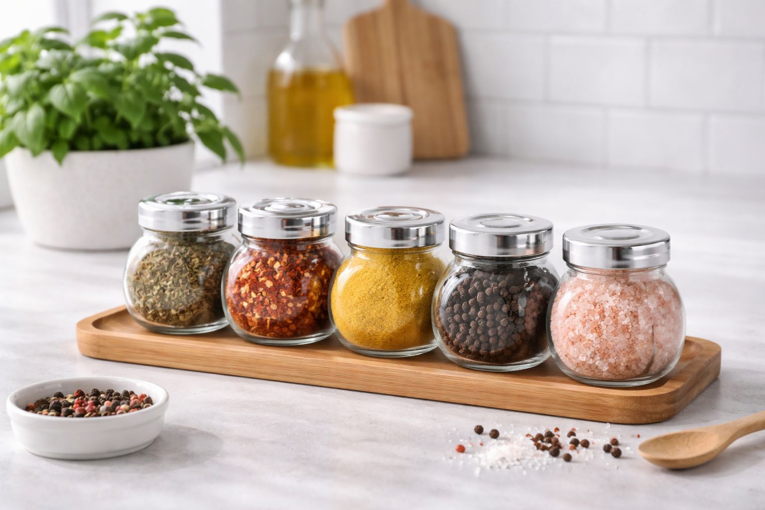 Set 5 Borcane din Sticlă cu Capac Aluminiu - Organizare Bucătărie Alpina