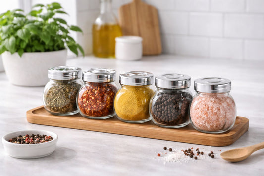Set 5 Borcane din Sticlă cu Capac Aluminiu - Organizare Bucătărie Alpina