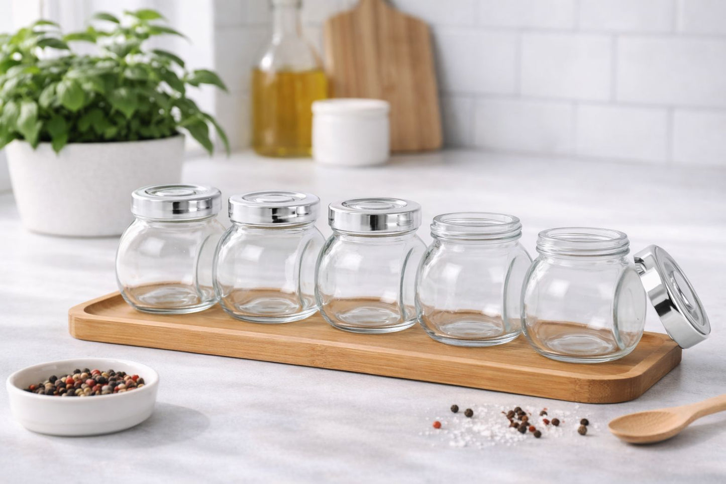 Set 5 Borcane din Sticlă cu Capac Aluminiu - Organizare Bucătărie Alpina