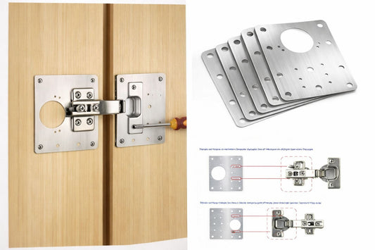Placă din inox pentru repararea balamalelor  mobilier – 90×90 mm- fixare usi PAL&MDF Simpu Acasa