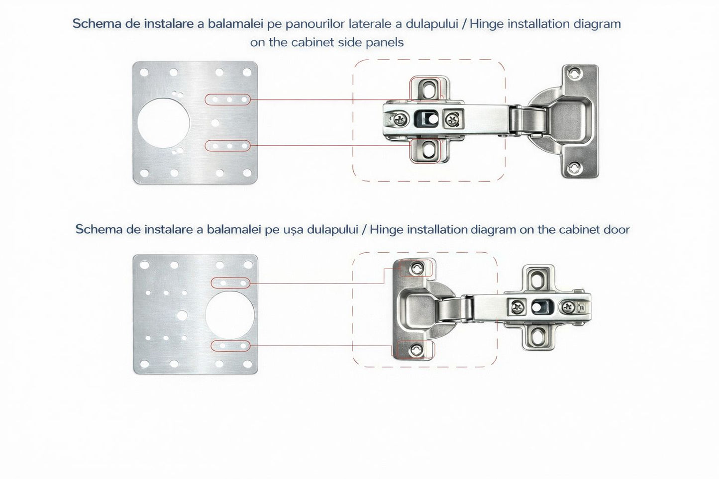 Placă din inox pentru repararea balamalelor  mobilier – 90×90 mm- fixare usi PAL&MDF Simpu Acasa