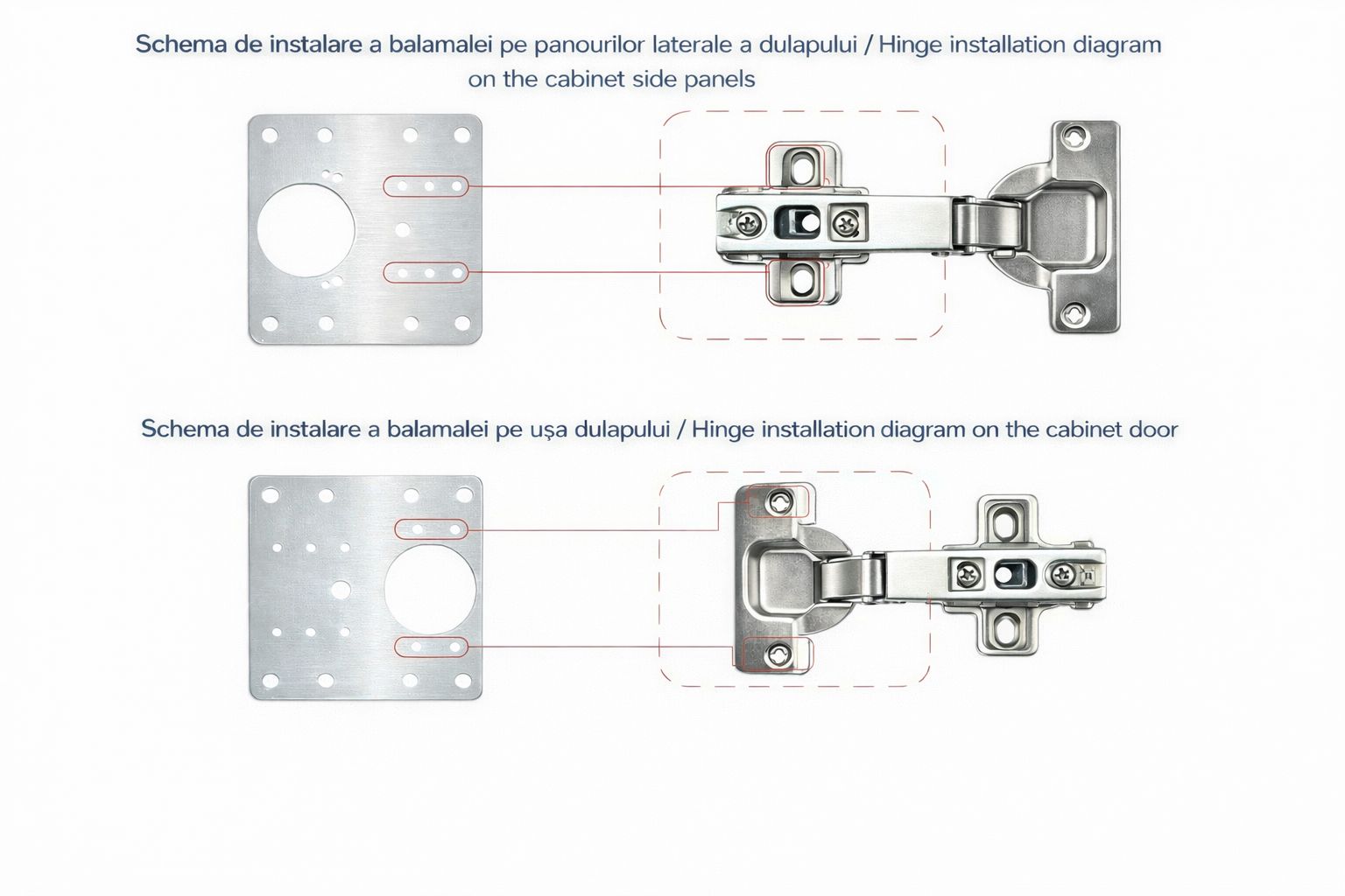 Placă din inox pentru repararea balamalelor  mobilier – 90×90 mm- fixare usi PAL&MDF Simpu Acasa