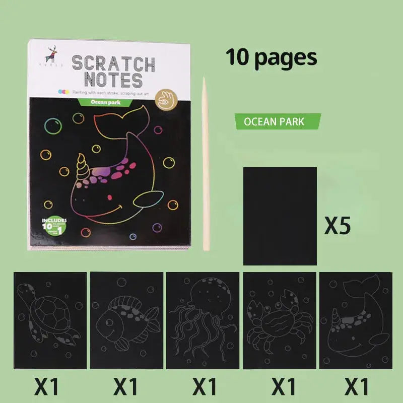 Set de desen cu hartie de zgariat colorata-activitate creativa pentru copii Simpu Acasa