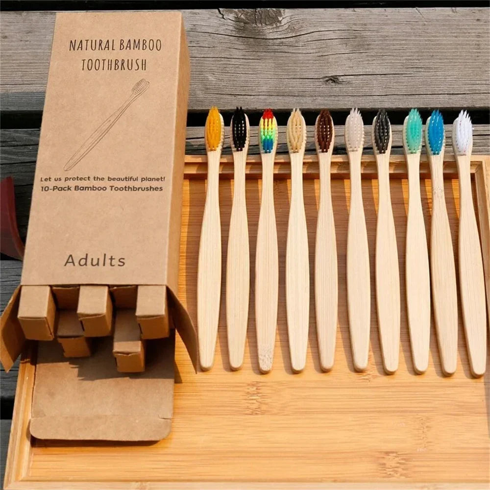 Set 10 Periuțe Dinți Bambus Eco-Friendly - Ambalate Individual Hotel Călătorii Simpu Acasa