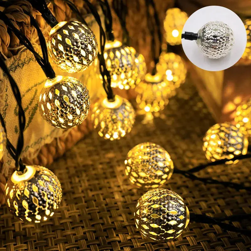 Ghirlanda Solara cu Bile Marocane-20/30/50Led,Lumina Calda,Exterior(Gradina&Terasa) Simpu Acasa